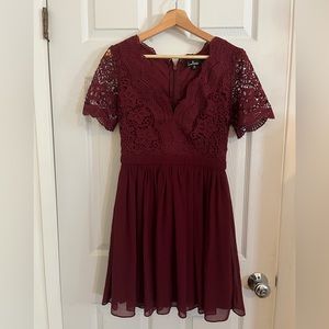 Lulus Burgundy Lace Skater Dress, M